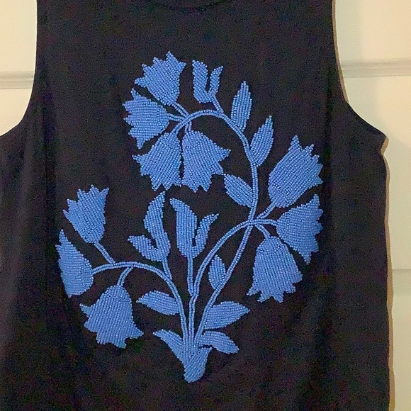 Lucky Brand Beaded Sleeveless Cotton T Shirt Dark Blue Size M - Picture 2 of 4